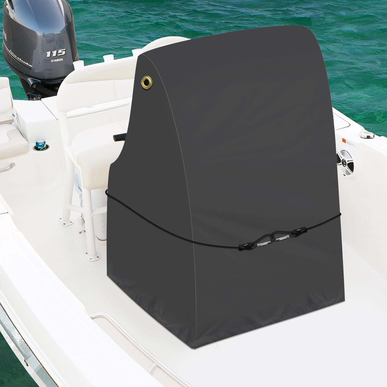 Caminor Boat Console Cover - 1200D Waterproof, Windproof Elastic Strap, Heavy Duty Marine Grade Polyester, Black, 44" L x 34" W x 60" H