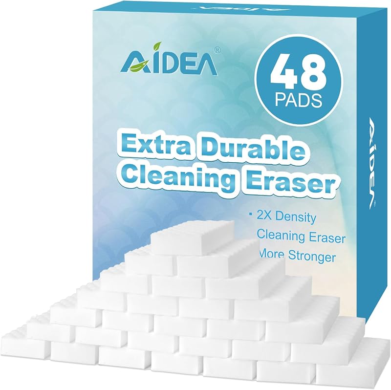 AIDEA Esponjas mágicas de limpieza, esponja de 2 densidad más fuerte para el hogar, potentes almohadillas de espuma para fregar, suministros de limpieza multisuperficie para cocina, muebles, baño, fregadero, pared, 48 almohadillas