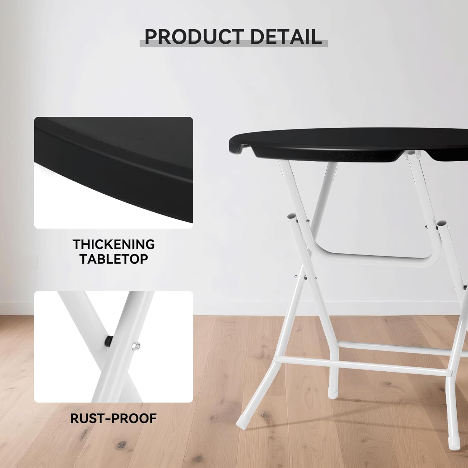 2.6Ft Round Foldable Table Portable Plastic Table for Banquet Even Indoor Outdoor, Black - No Assembly