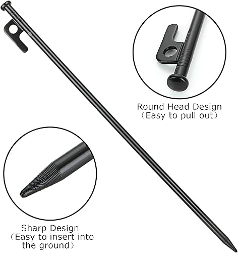 Miniatura 10 de Paquete de 12 estacas de tienda de campaña resistentes, multiuso de acero forjado, estacas de metal de 8 pulgadas, irrompibles e inflexibles,
