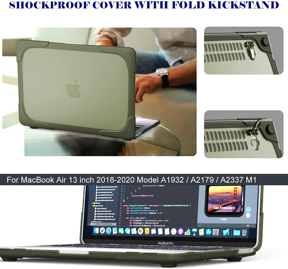 Mektron for MacBook Air 13 Case A1466 A1369, [Heavy Duty] [Dual Layer] Hard Case Cover with TPU PC Bumper for MacBook Air 13.3-inch (2010-2017) w/Keyboard Cover Screen Protector, Avocado Green