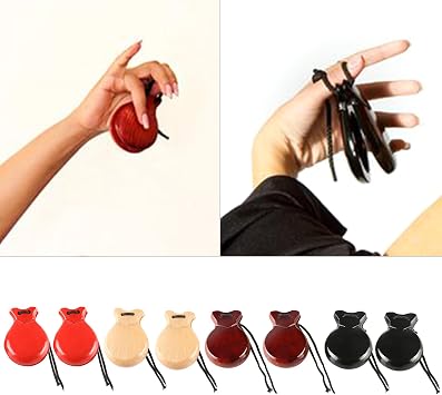 2 Pcs Traditional Flamenco Castanets Spanish Castanets with String Wooden Hand Percussion Music Instrument for Beginner