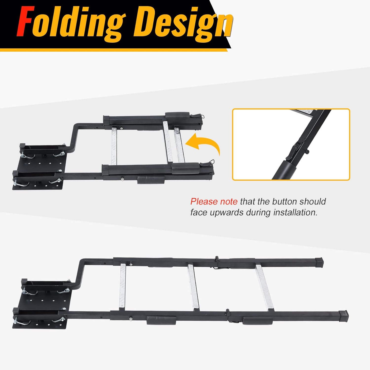 Tailgate Ladder Universal Fit, Truck Bed Step Ladder for Pickup Truck with Non-Slip Aluminum Steps for Easy Access, Stainless Steel Self Drilling Screws & Replaceable Rubber Feet, 45” Adjustable