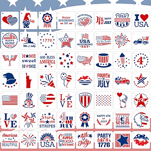 Augshy Patriotic Stencils - 56 Pack 4th of July Stencils for Painting American Flag, Scrapbooking, Drawing, Wall, Floor Decor, DIY Rock Painting Art Projects (3 Inch)