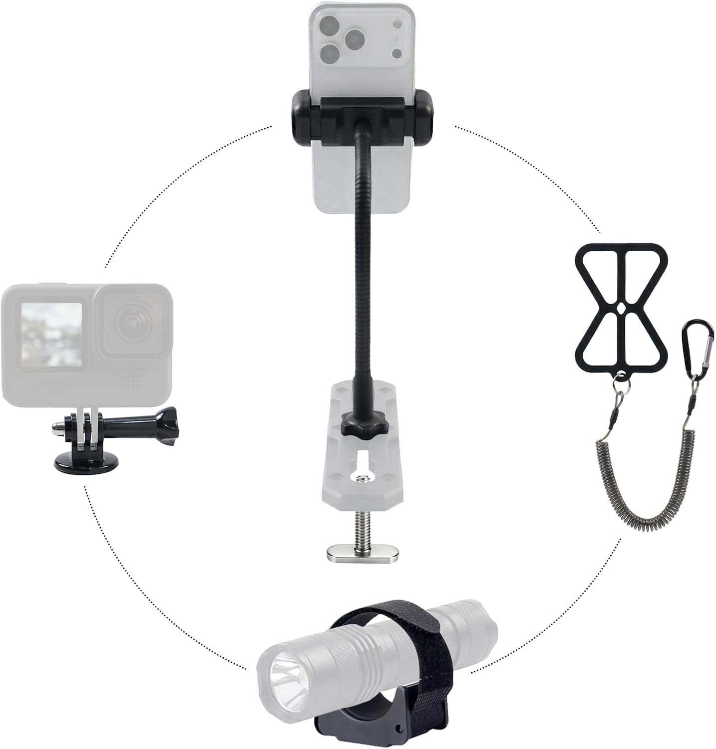 Kayak Phone Holder Mount Kit w/Flexible Gooseneck