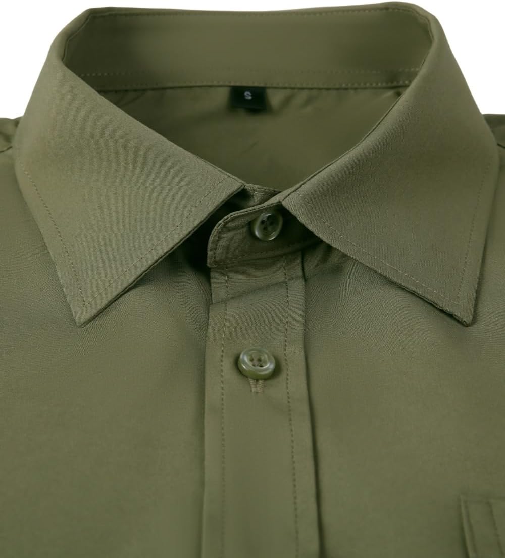 Men's Dress Shirts Long Sleeve Button Down Shirt Business Formal Stretch Shirt Regular Fit with Pockets - Image 3