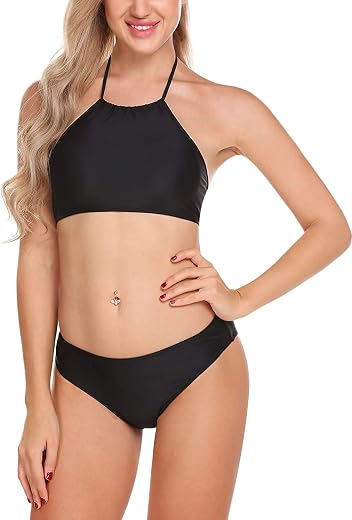 X-Night Women's Full Coverage 2 Piece High Neck Sexy Halter Bikini Set