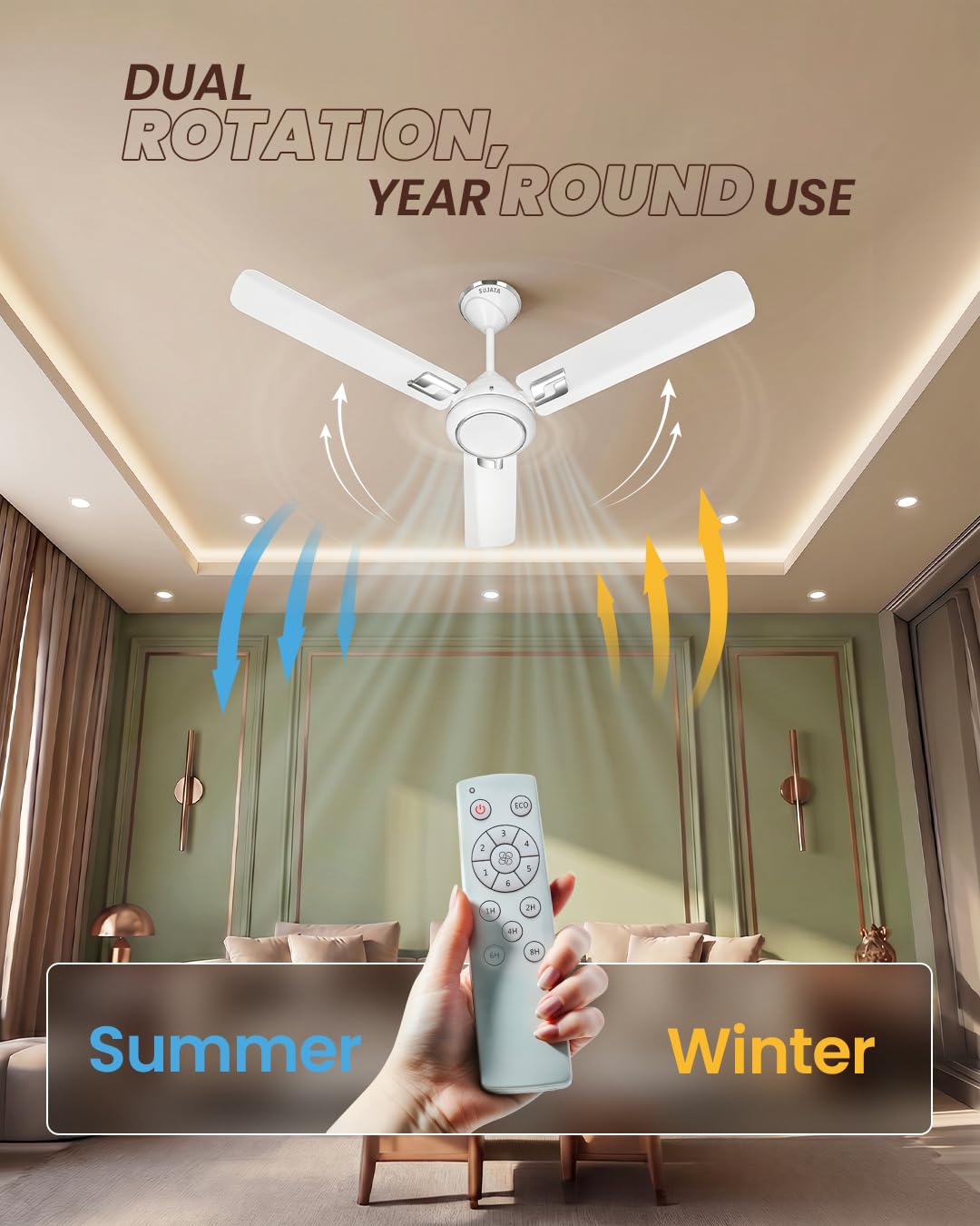 Sujata Kinetica BLDC Ceiling Fan 1200mm | 3 Years Warranty | Ceiling Fan for Living Room & Bedroom, Remote Fans Ceiling Fans 5 Star BEE Rating, Powerful Airflow, Savings Upto 60% (White Chrome) 4