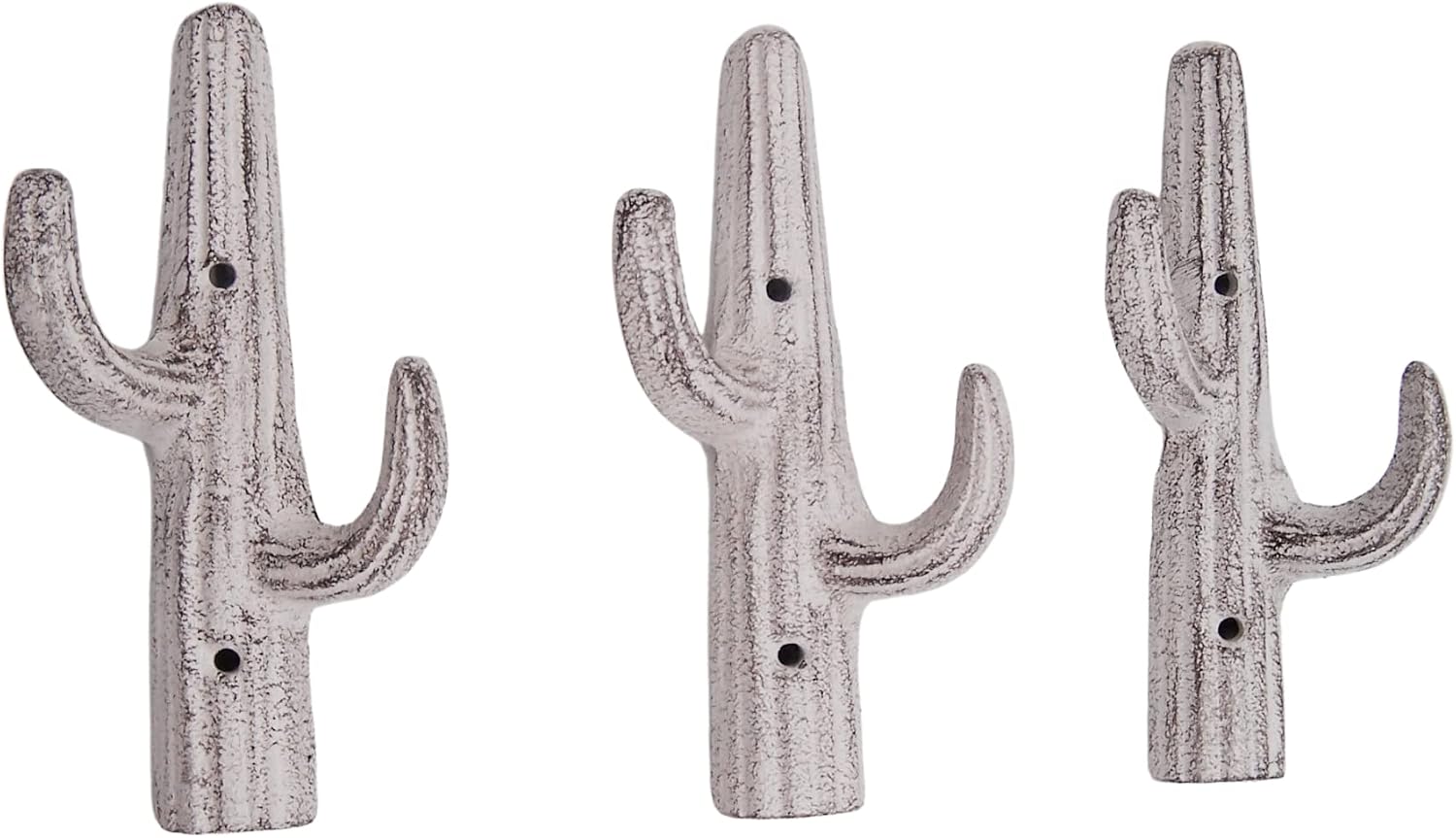 Wowser Distressed White Cactus Cast Iron Wall Hooks, Set of 3, Southwestern Wall Hooks for Entryway, Bathroom, Bedroom & Kitchen, Rustic Desert Coat, Hat, Towel & Key Hooks, 6.75 Inch image 2