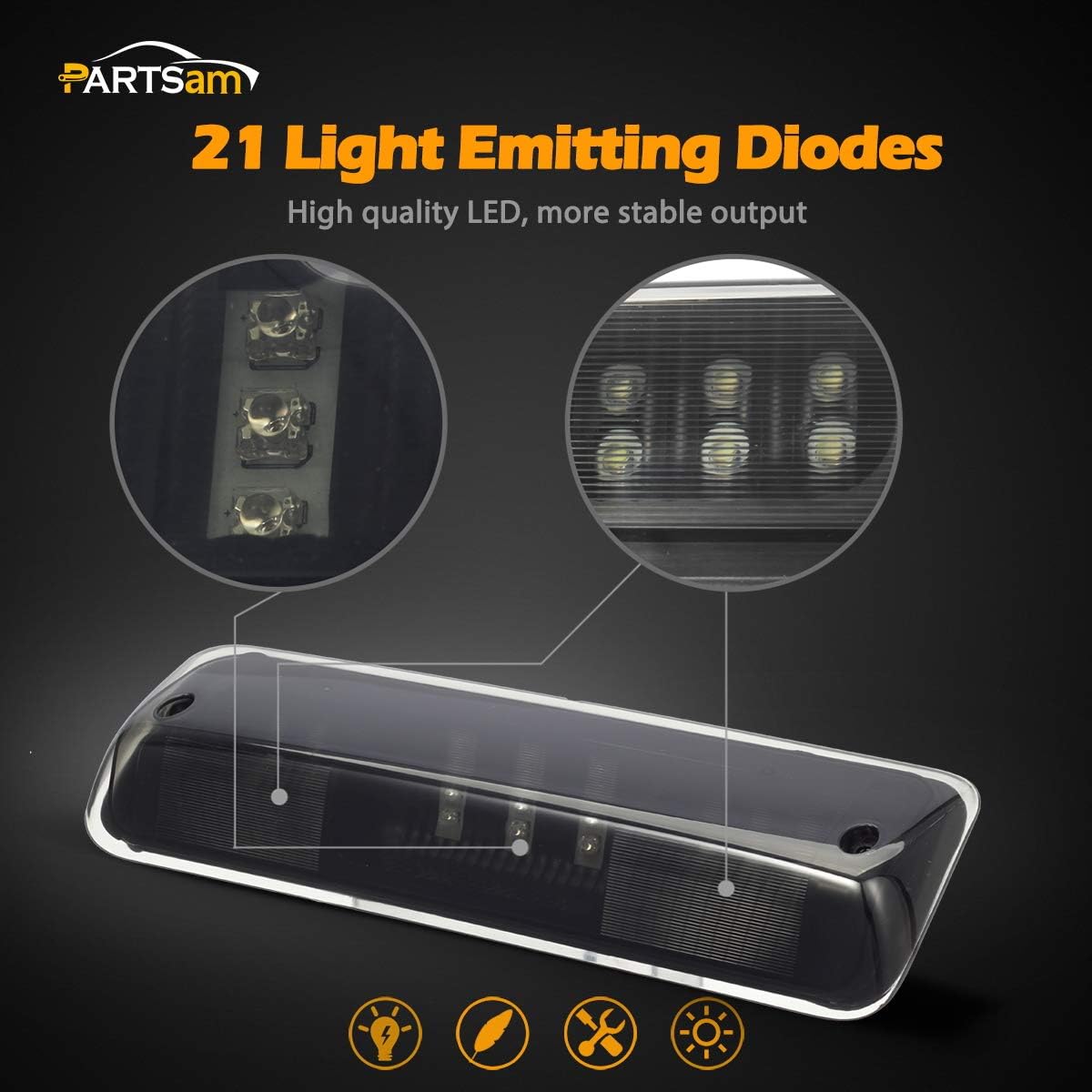 Partsam High Mount Stop Lights Third 3rd Brake Lights Replacement for Ford F150 F-150 04-08 2004 2005 2006 2007 2008 Smoked LED Rear Cab Roof Center Mount Brake Stop Tail Cargo Light Lamp