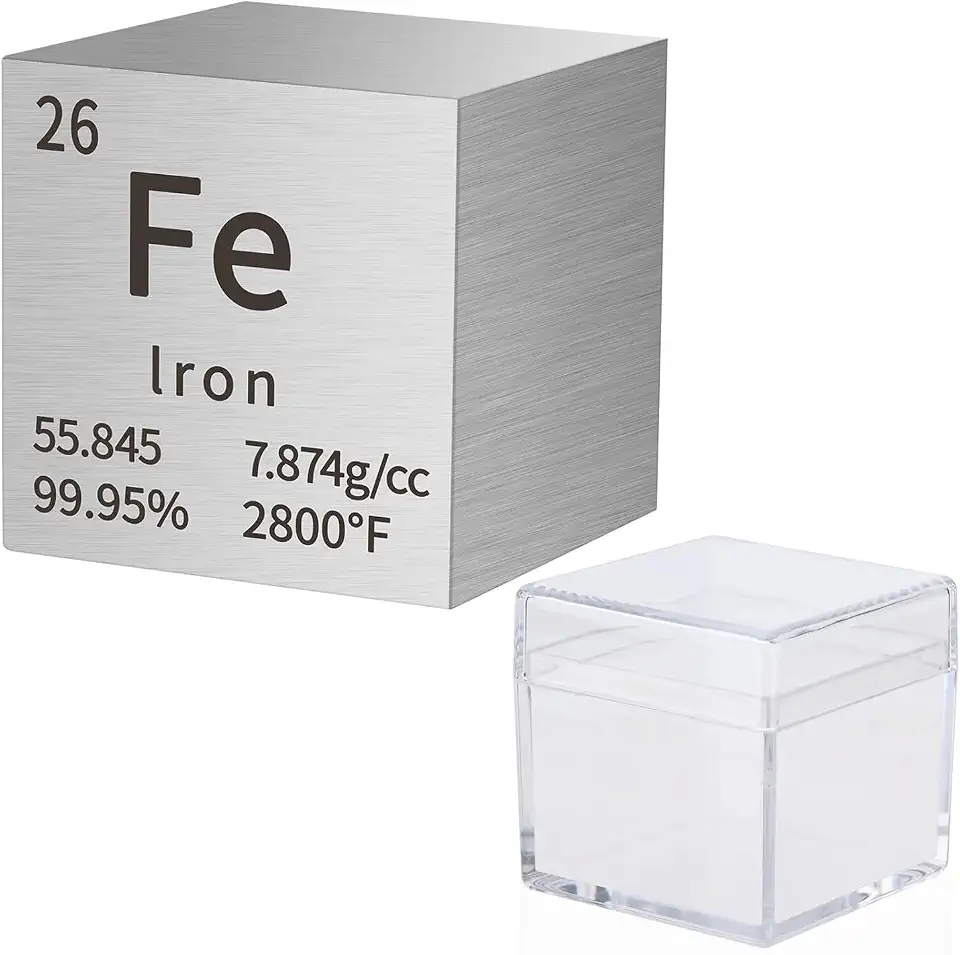 Iron Cube Metal Density Cubes Pure Metal High Density Element Cube for Element Collections Lab Experiment Material Hobbies DIY Teacher Science Creative Gift (Fe 1inch)