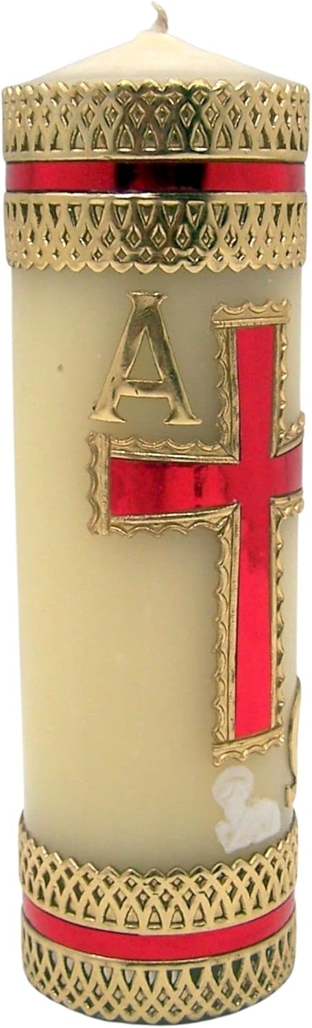 Lamb of God Alpha Omega Devotional Candle, Features a Sheep at The Bottom, Religious Gift, 8 Inches