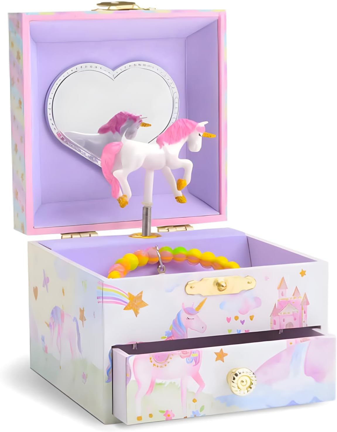 JewelKeeper Musical Jewelry Box with Spinning Unicorn, Glitter Rainbow and Stars Design, The Unicorn Tune