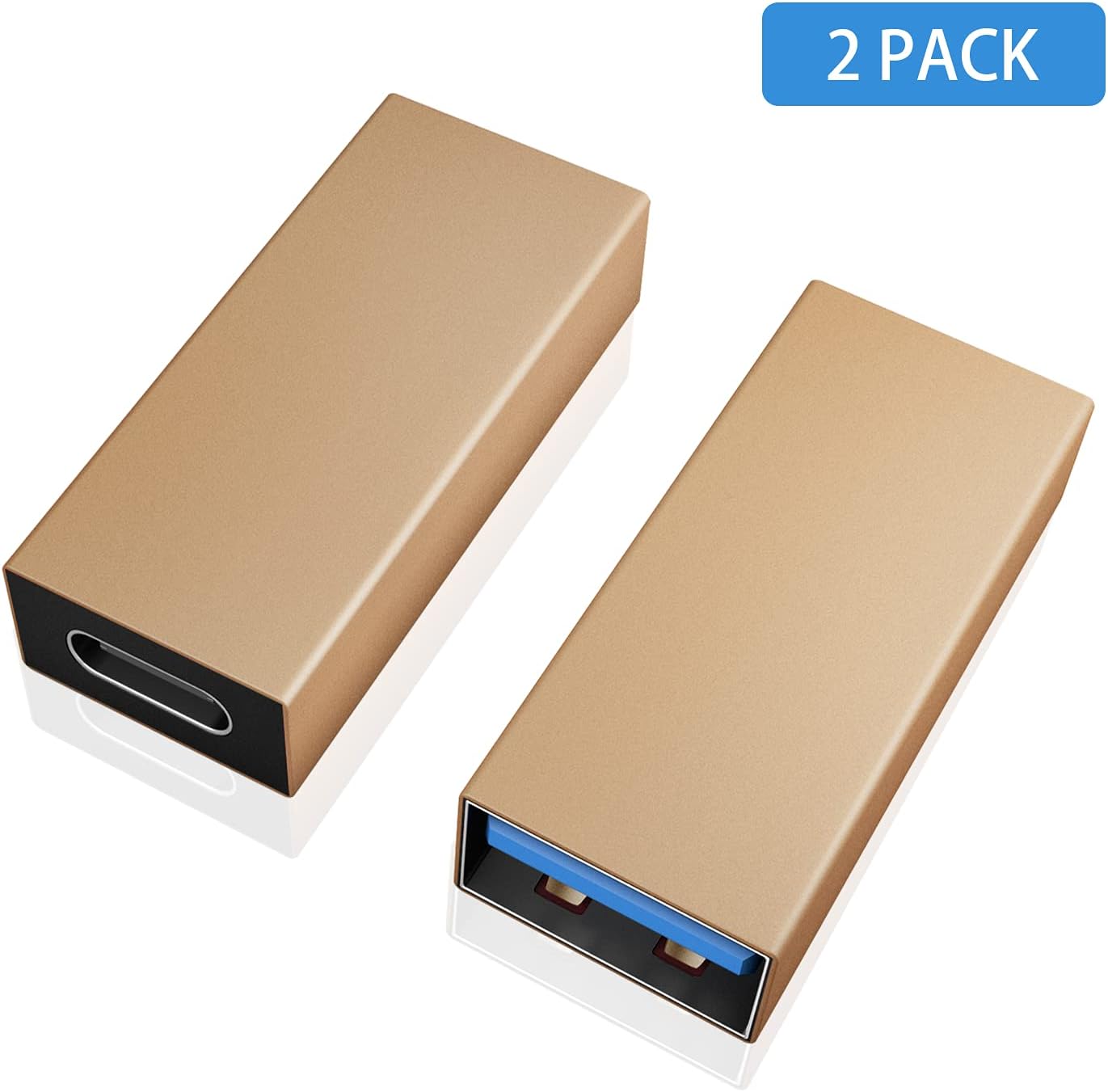 Duttek USB C Female to USB A Female Adapter, USB C Female to USB 3.0 Female Adapte, USB C to USB 3.0 Adapter Connector Compatible with laptops, Phone, Mp3 etc 2 Pack (Champagne)