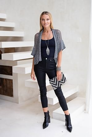 SHU-SHI Womens Short Sleeve Bolero Shrug Open Front Knit Cardigan Sheer Sweater