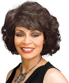 Barbara Wig Color 4 Medium Dark Brown - Foxy Silver Wigs Curly Shag Wispy Bangs Synthetic Medium Length African American Women's Machine Wefted Lightweight Average Cap Bundle MaxWigs Hairloss Booklet