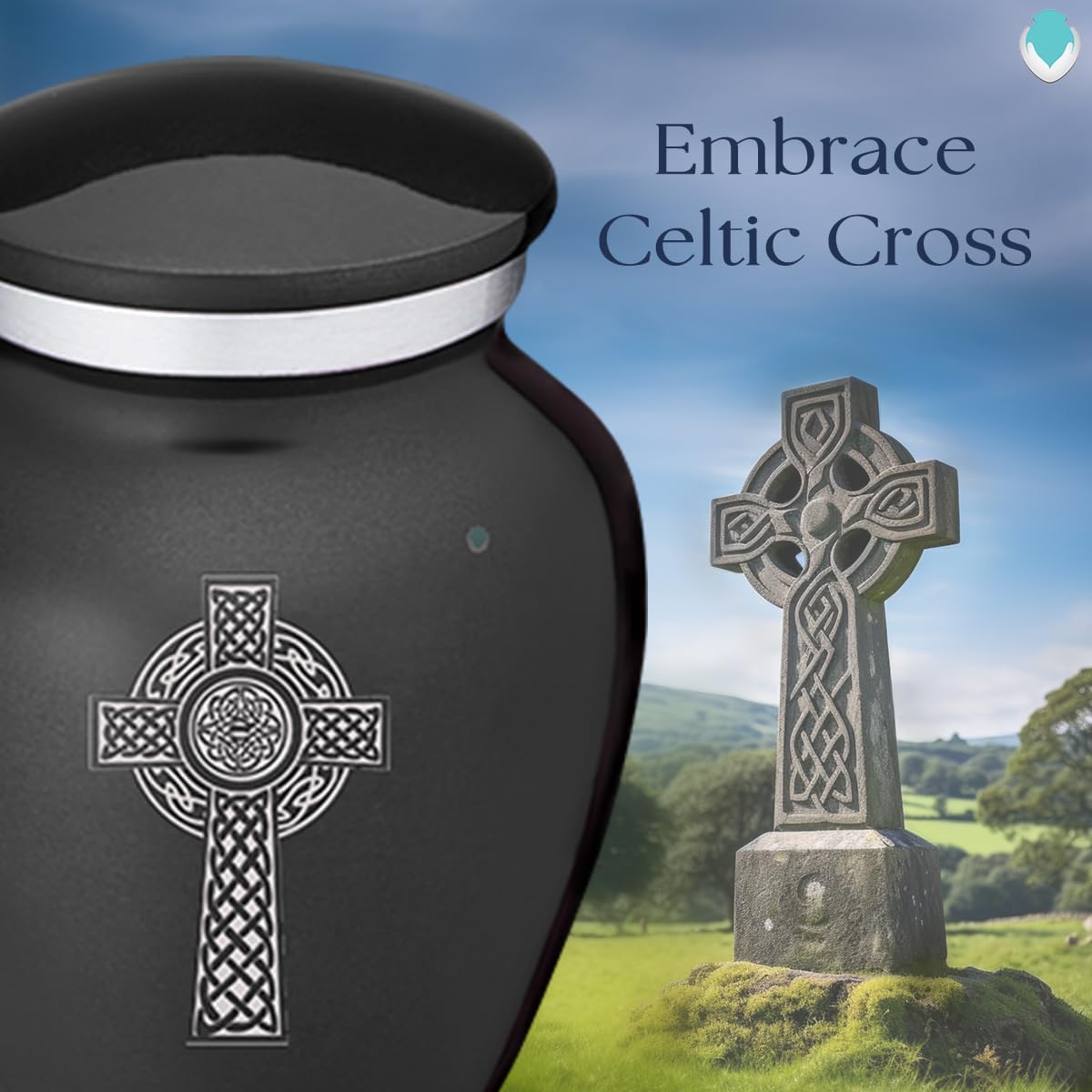 Geturns Embrace Keepsake Celtic Cross Cremation Urns for Human Ashes I Charcoal Funeral Urn for Men and Women I 3.5 lbs