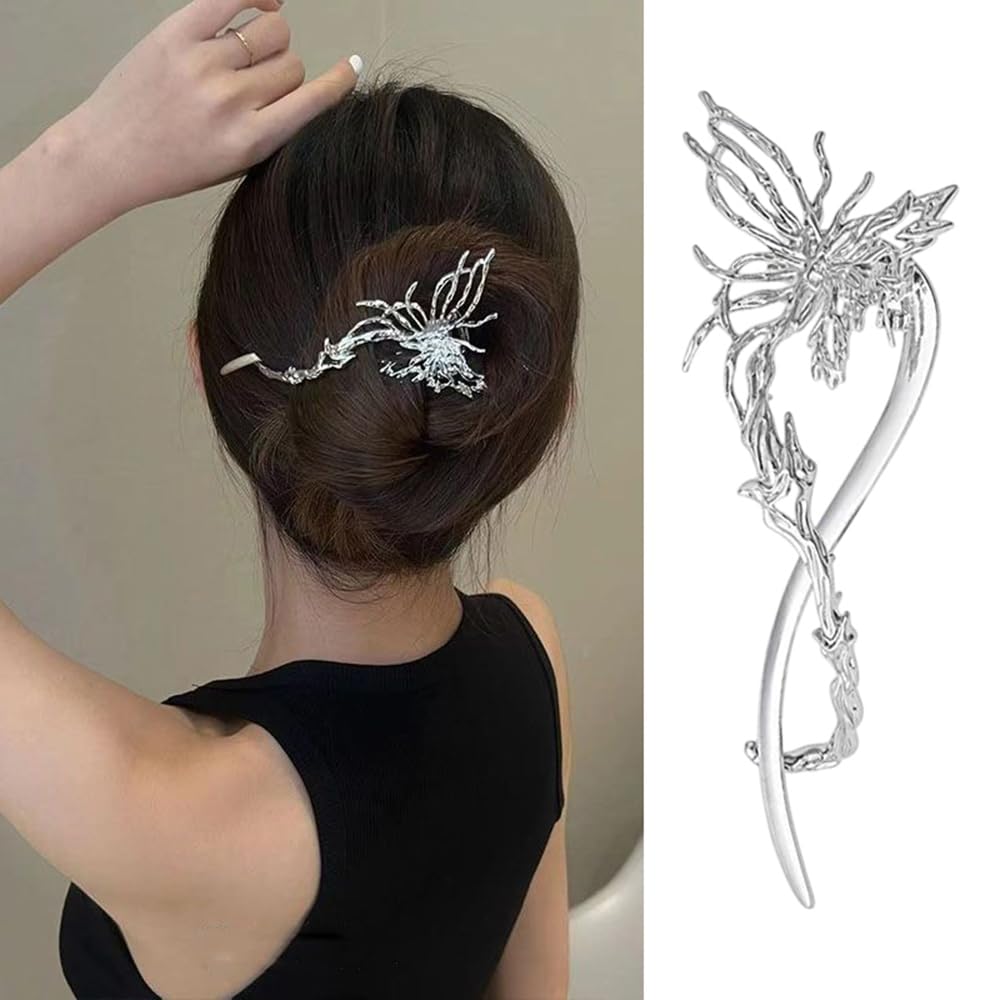 S.A.V.I Silver Butterfly Hair Clip for Women | 14 cm Stylish Metallic Hair Clutch | Elegant Floral Design for Buns & Updos | Perfect Hair Accessory for Party, Wedding S.A.V.I Silver Butterfly Hair Clip for Women | 14 cm Stylish Metallic Hair Clutch | Elegant Floral Design for Buns & Updos | Perfect Hair Accessory for Party, Wedding