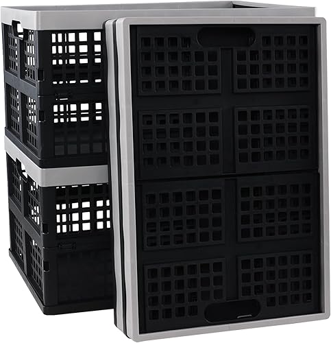 Paquete de 4 cajas plegables de 42 litros, cajas de almacenamiento plegables de plástico grandes