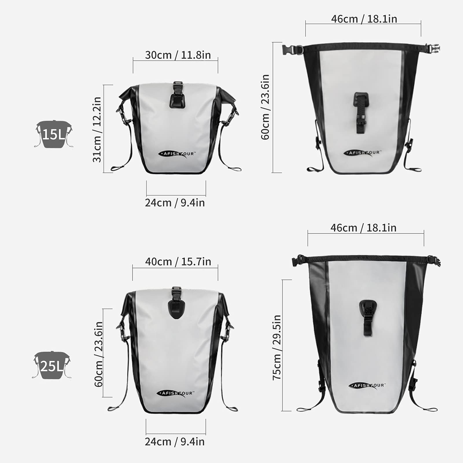 Lixada Fahrradtasche für Gepäckträger, 100% wasserdicht Fahrrad Gepäcktasche 15L/25L, Einkaufstasche, Rücksitztasche, für Reisen Einkaufen