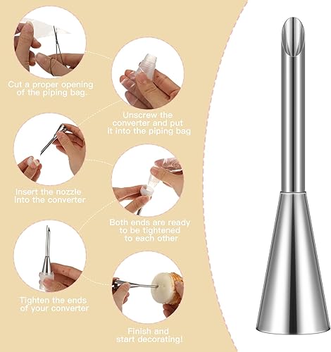 Miniatura 6 de Baderke 3 puntas de boquilla de glaseado de crema, puntas de boquilla para hojaldre con 3 puntas de glaseado, 50 bolsas de pastelería, 1 acoplador,