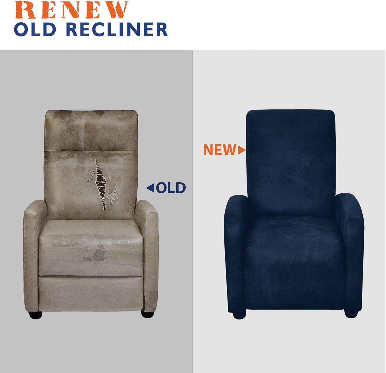 WdFour Leather-Like 4-Pieces Recliner Chair Covers Specifically for Small Adjustable Reclining Chair with 1 PC Pillowcase, Slipcover Recliner Couch Cover for Kids Dogs Pets,Navy Blue