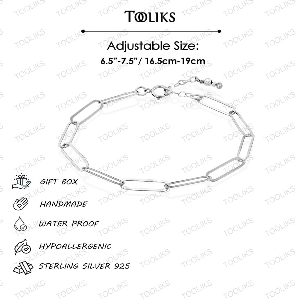 Handmade Paperclip Bracelet for Women - Sterling Silver Wide Lightweight Link Bracelet - 6.5"+ 1" extender - Image 4