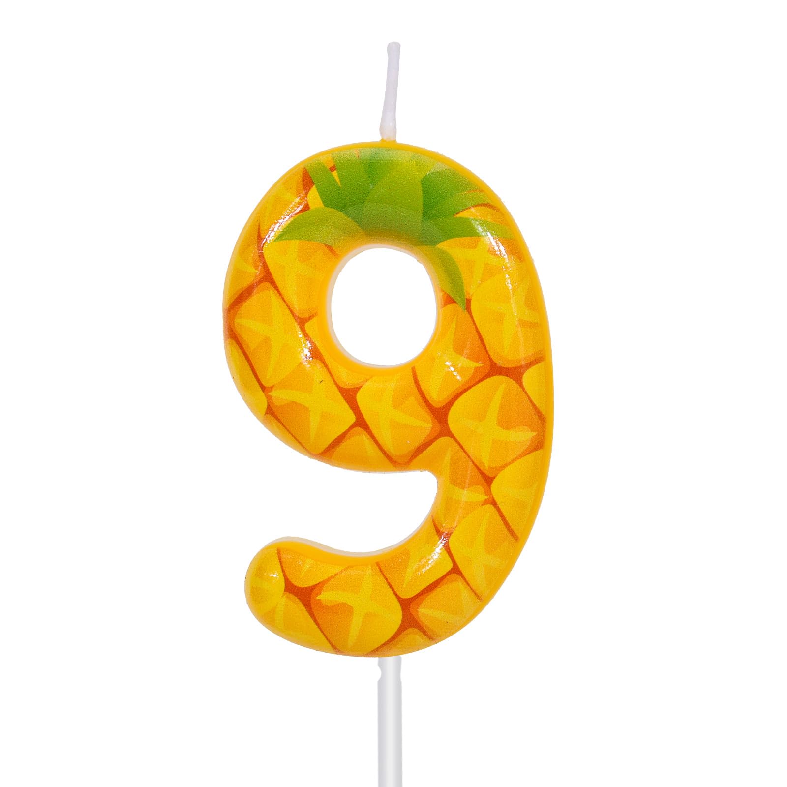 Pineapple Birthday Number Candle Nine, Yellow Fruit Themed Wax Number Candle for Birthday Party Decoration Anniversary Celebration Cake Topper