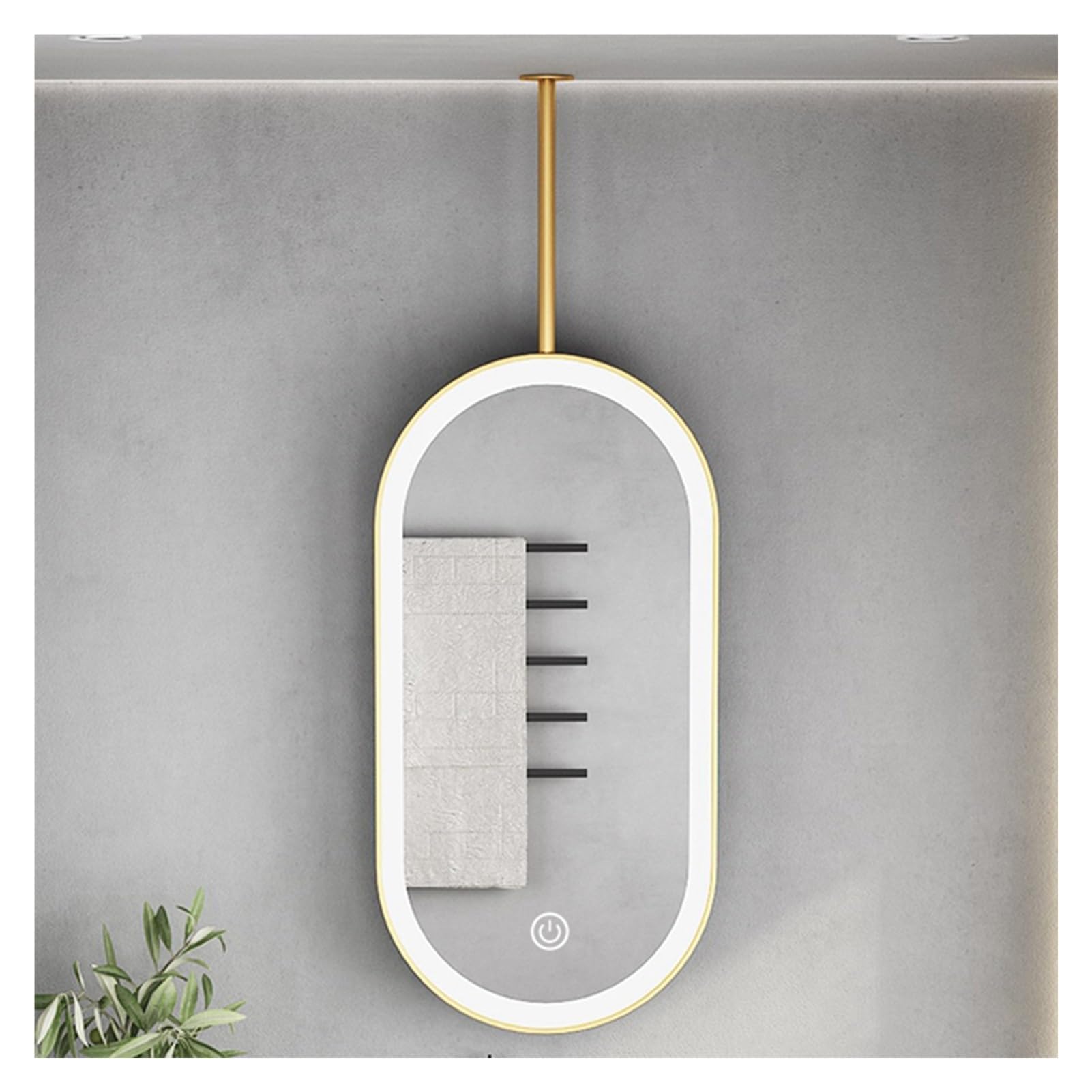 BKSXSOP Oval Bathroom Mirror Ceiling Hanging Lighting LED With Metal Frame(Gold,60x90cm)
