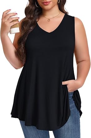 LARACE Plus Size Tank Tops for Women V Neck Casual Sleevelss Tunic Summer Clothes Flowy Shirts for Leggings