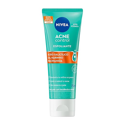 NIVEA Esfoliante Facial Acne Control 75ml, Esfoliação Suave, Desobstrui os Poros, Reduz Acne, Pele com Tendência a Acne