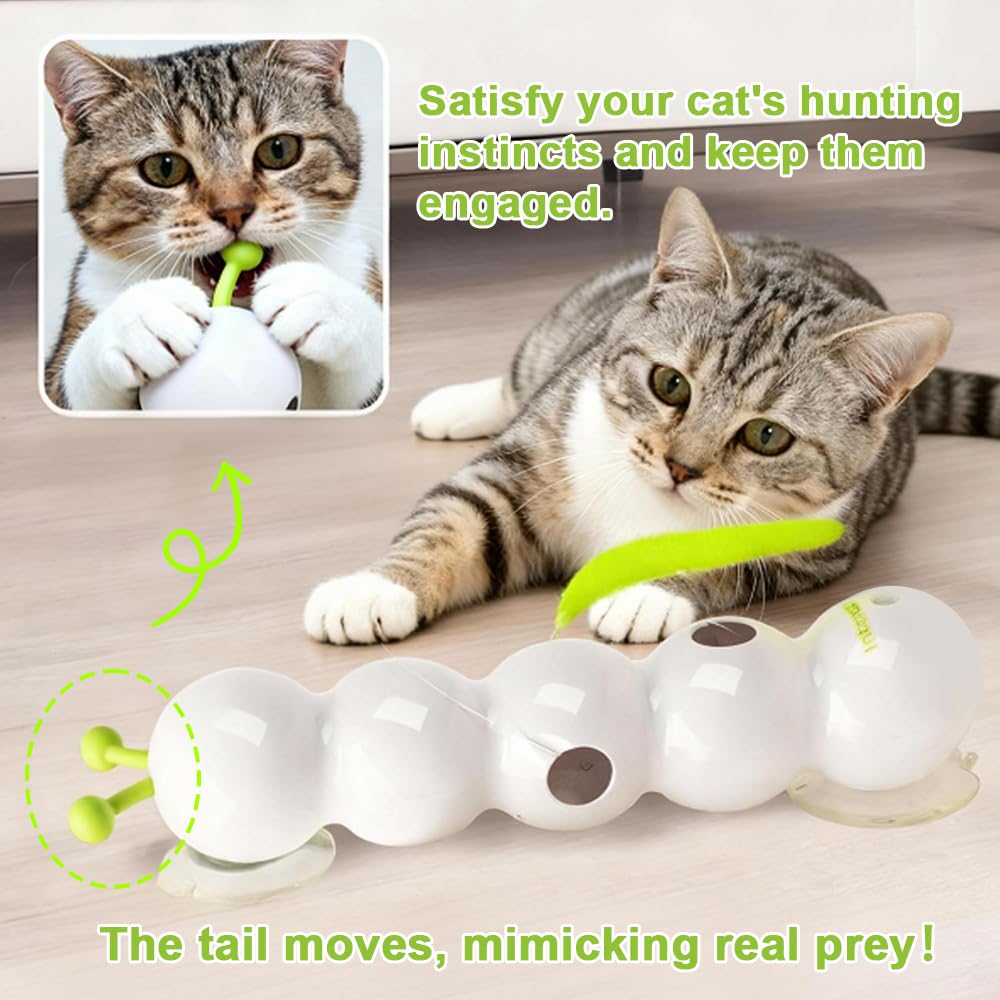 Jouet pour Chat Chenille, Smart Motion Jouet Chat Interactif Rechargeable par USB, Jouets pour Chats Mouvement de Ver, Amusant et Engageant Jeu pour Chat avec Ventouse pour Jouer, Exercice
