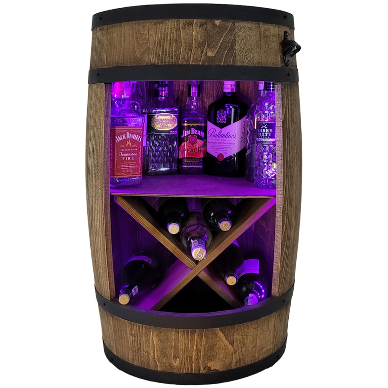 weeco Holzfass mit Flaschenöffner und Weinregal. Fassbar 80cm - Rustikale deko Barschrank - Hausbar RGB Weinrefal, Fassbier, Whisky Bar. Geschenk für Männer (Dunkelbraun/wenge)