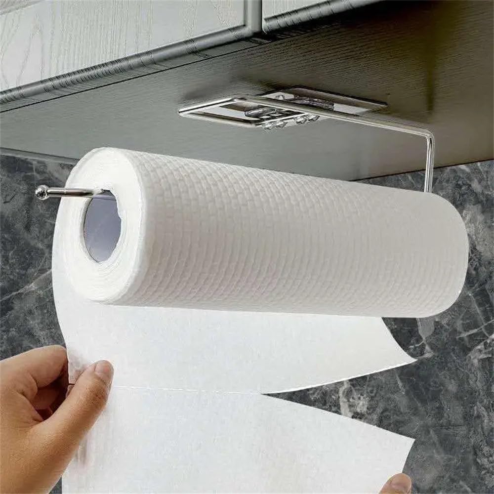 Wieszak na ręczniki papierowe pod szafką samoprzylepny wieszak organizer do kuchni, łazienki, półki, sprzęt AGD, srebrny, 27 * 7 cm