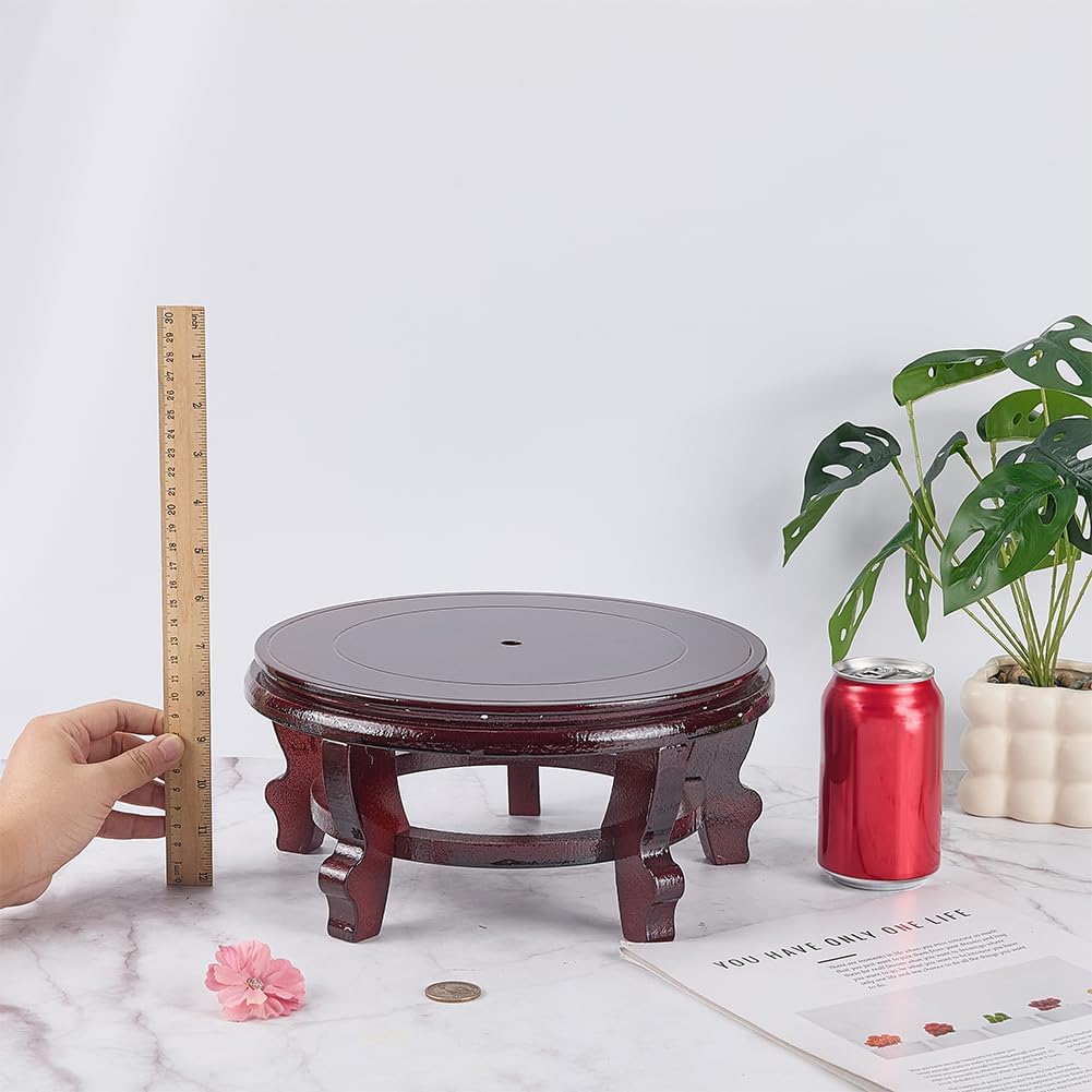 FINGERINSPIRE Wooden Display Stand Base 10x5inch Chinese Oriental Plant Stand Coconut Brown Traditional Vase Pot Stands Hand-Crafted Fishbowl Display Stands for Home Indoor Plants Outdoor Decoration