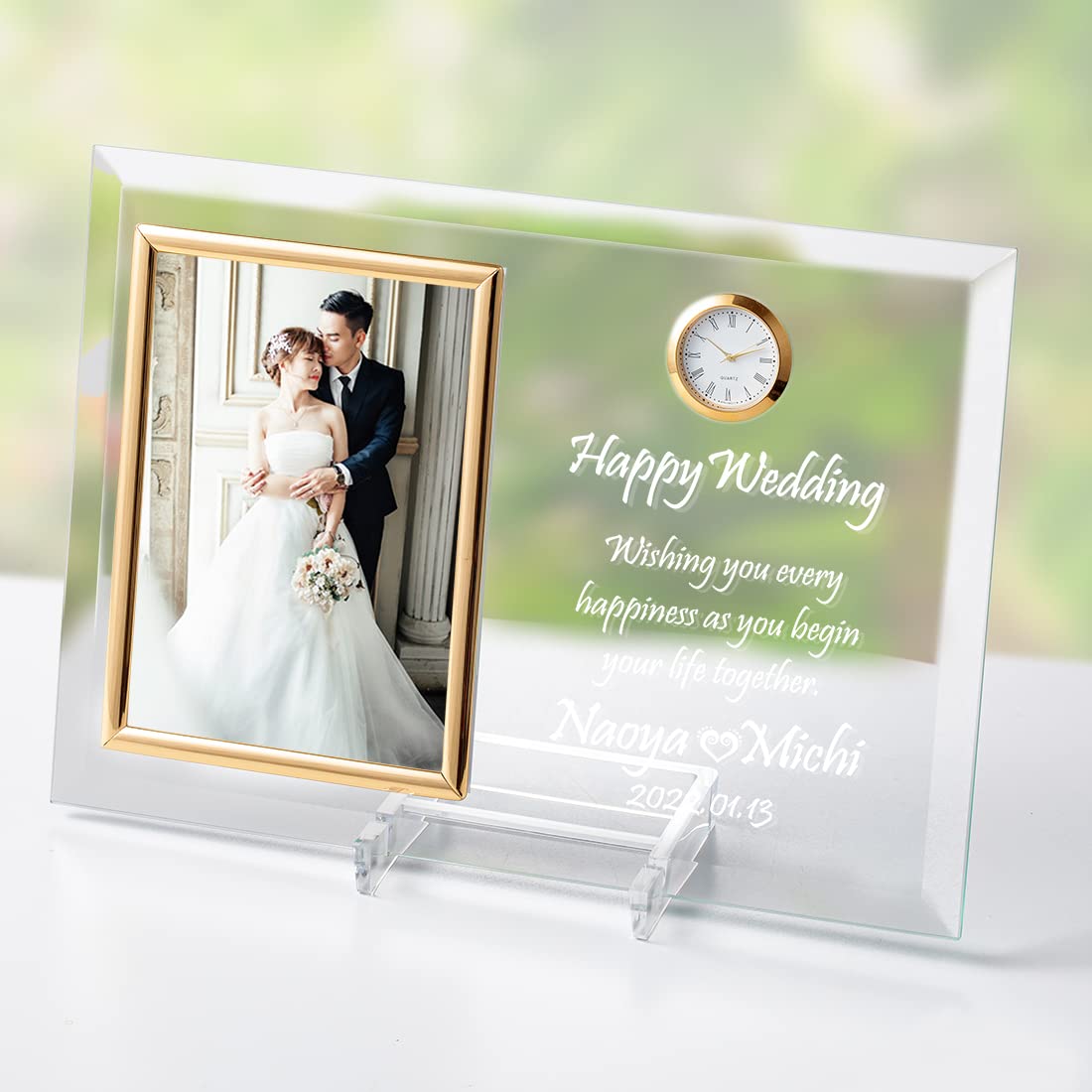 名入れ対応 水晶 ガラス オーダーメイドフォトフレーム 写真立て 誕生日 結婚式 Amazon.co.jp: 時計 ガラスフォトフレーム ウェディング (ポストカード