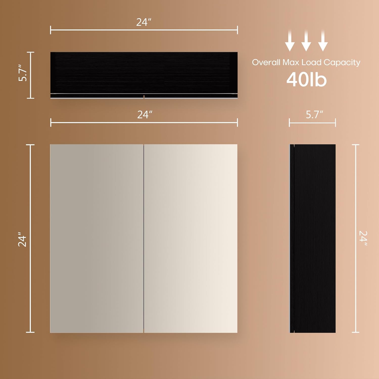 24x24 inch bathroom wall cabinet, saver storage cabinet, medicine cabinet with 2 door and adjustable shelves, black?assembly required? black w24 x h24 2 doors