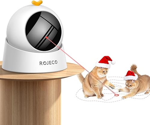 ROJECO Juguete láser automático para gatos, pista de movimiento aleatorio, base magnética de 360, funciona silencioso, recargable con batería de