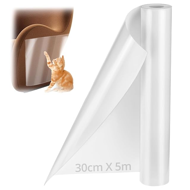 QWORK® 30 cm X 5 m Autoadhesiva Anti ArañAzos Para Gatos, Transparente Pegatina Protector Para SofáS