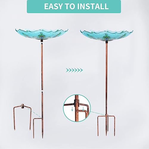 Miniatura 7 de MUMTOP - Bañera de cristal para pájaros, para jardín y exteriores, bañera o comedero de aves, con estaca de metal, estilo pavo real