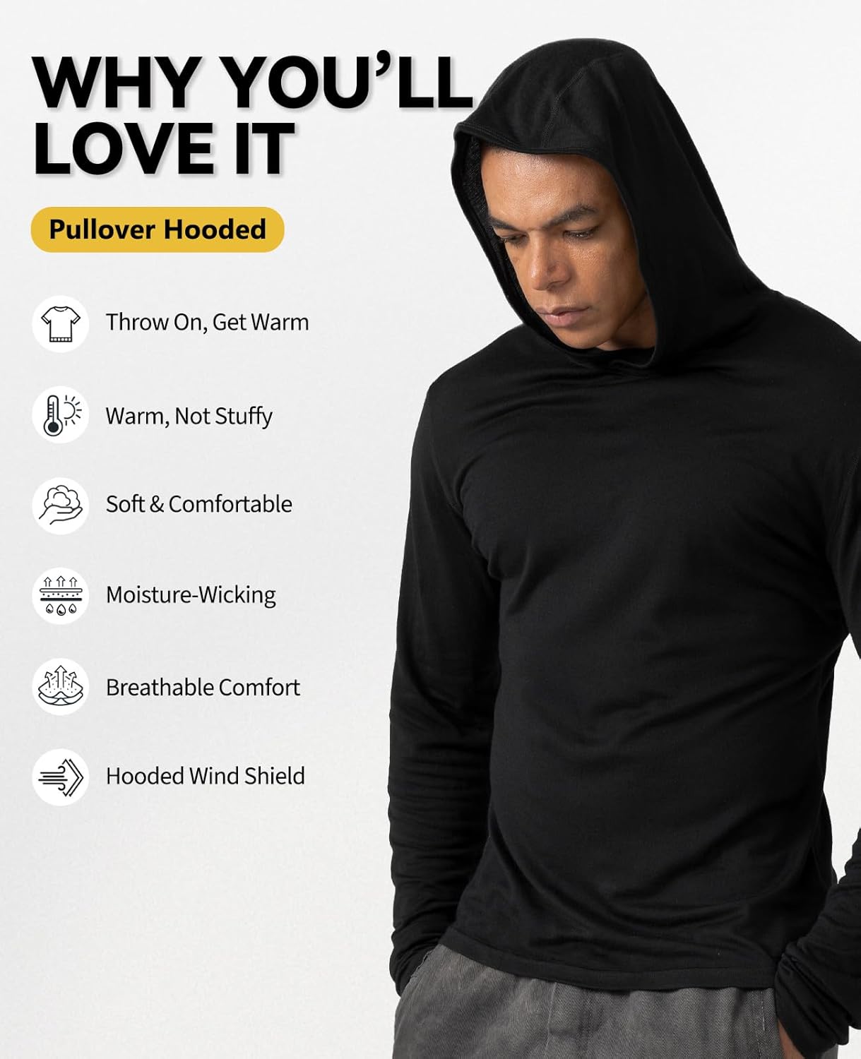 Merino Protect Merino Wool Hoodie Mens Midweight Full Zip Long Sleeve Thermal Sweatshirt for Winter Outdoor - Image 3