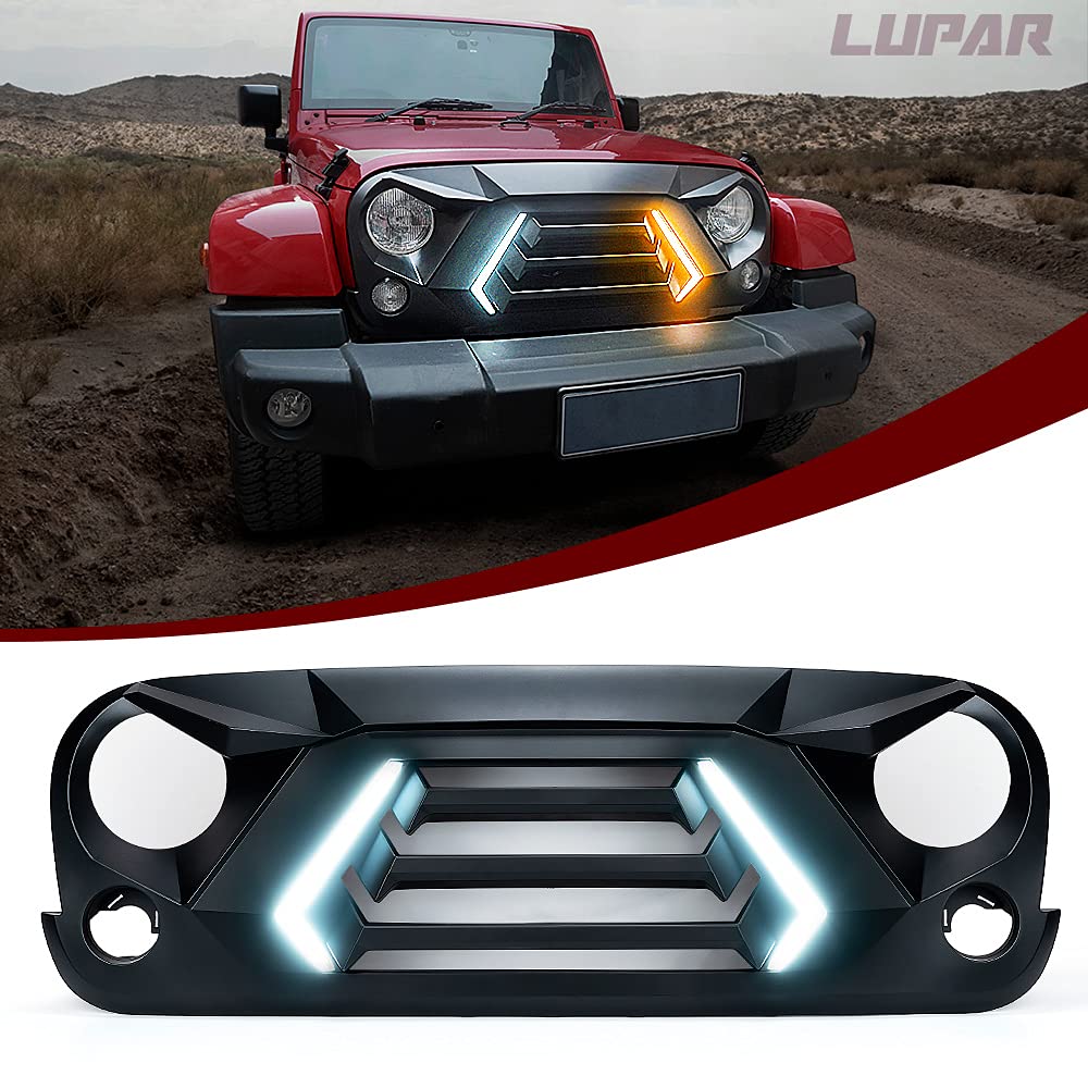 Lupar Front Grille w/ Turn Signal & Day Running Lights, Black Matte