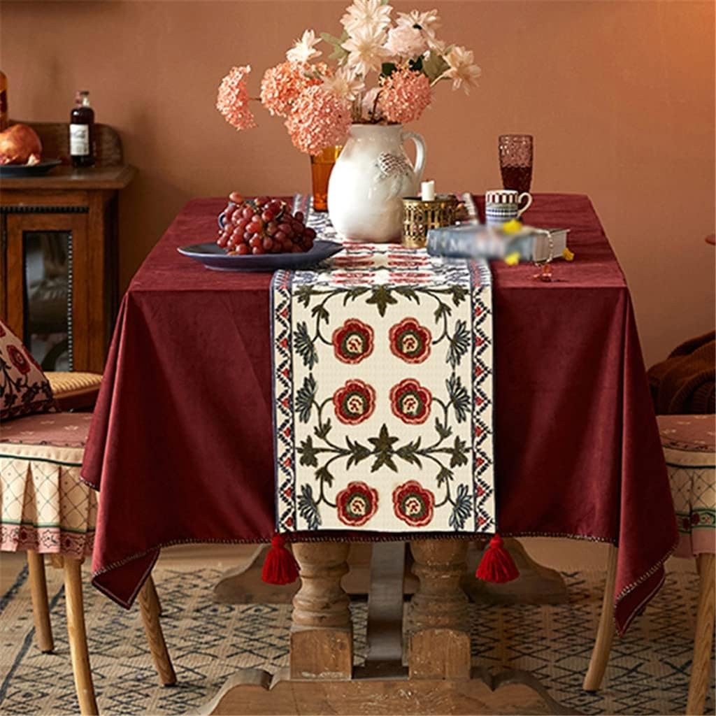 Wool Embroidered Table Runner Wedding Coffee Table Cloth American TV Cabinet Cover Cloth (Color : A, Size : 35 * 205cm)