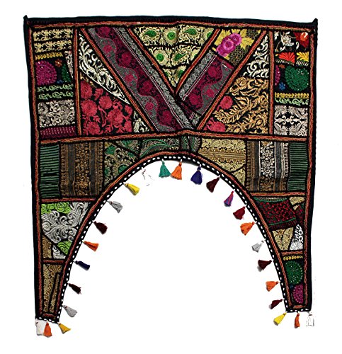 Cantonnière de fenêtre ethnique faite main en patchwork noir unique