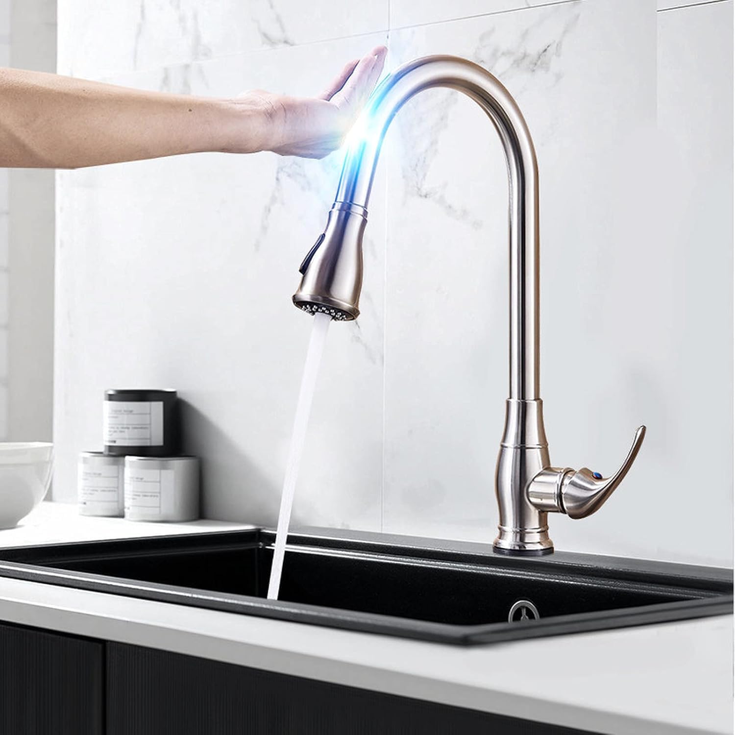 Sensor Kitchen Faucets Black Smart Touch Inductive Sensitive Faucet Mixer Tap Single Handle Dual Outlet Water Modes