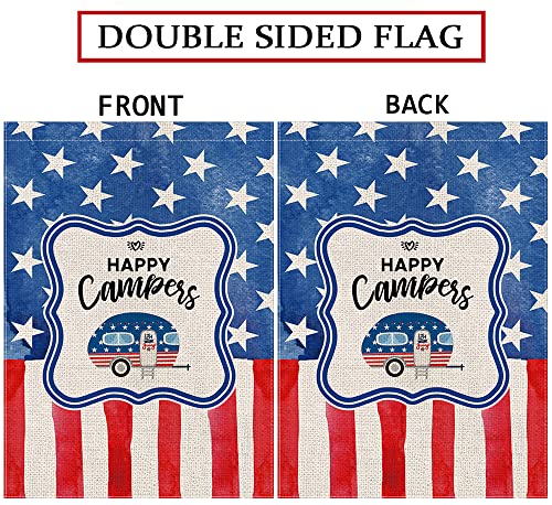 Happy Campers Garden Flags Vertical Double Sided Star Stripe Flag Outdoor Decorations Camping Trailer Rv Yard Sign Banner 12.5 X 18 Inch #TOP2