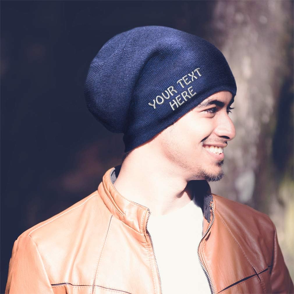Slouchy Beanie for Men & Women Custom Personalized Text Cotton Skull Cap Hats - Image 5