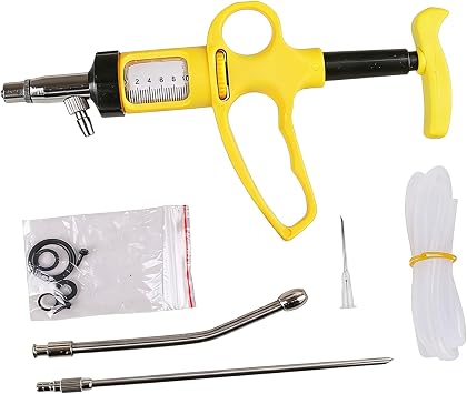 Veterinary Continuous Syringes Animal Vaccines Automatic Precise Injections for Farmers Stainless Steel Poultry Adjustable Continuous Dosing Vaccinator Injector Chicken Vaccination Tool Ergonomic Farm