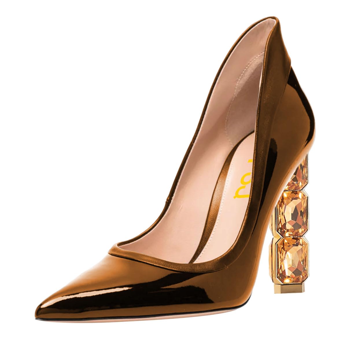 FSJ Women Pointed Toe Slip On Crystal Pumps Gorgeous Three Diamonds High Heel Bridal Wedding Comfort Party Dress Shoes Size 4-16 US