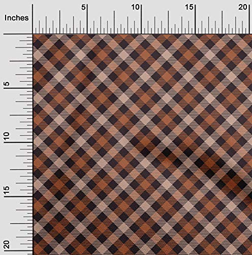 oneOone Cotton Cambric Rust Brown Fabric Check Sewing Material Print Fabric By The Yard 42 Inch Wide